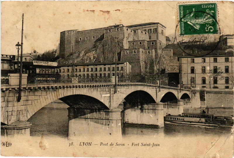 Carte postale ancienne Lyon Pont de Serin Fort St-Jean à Lyon