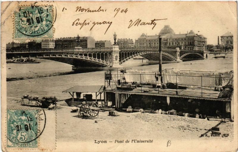 Carte postale ancienne Lyon Pont de l'Universite à Lyon