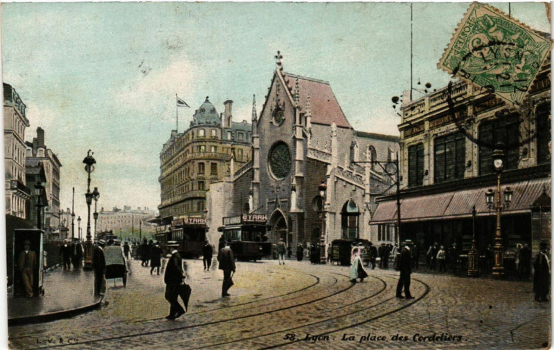Carte postale ancienne Lyon Place des Cordeliers. à Lyon