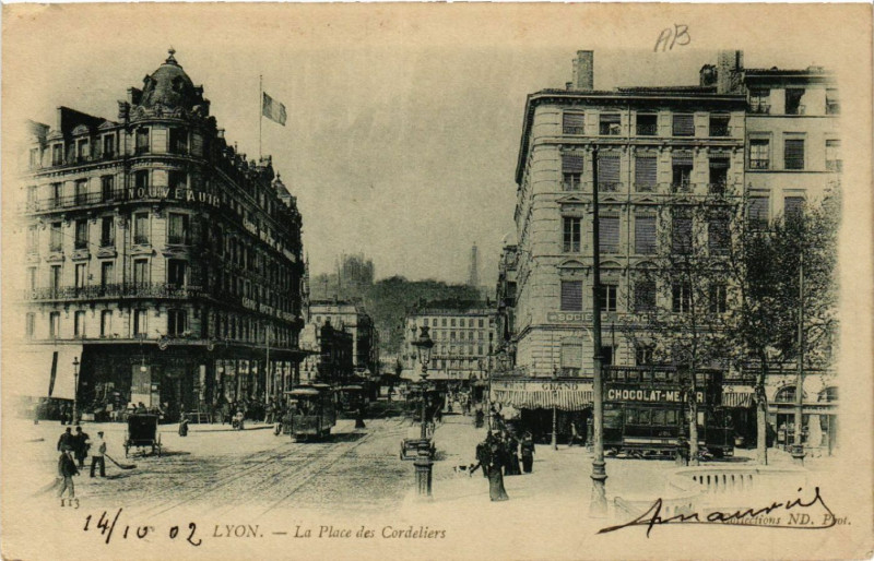 Carte postale ancienne Lyon Place des Cordeliers. à Lyon
