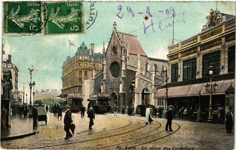 Carte postale ancienne Lyon Place des Cordeliers. à Lyon