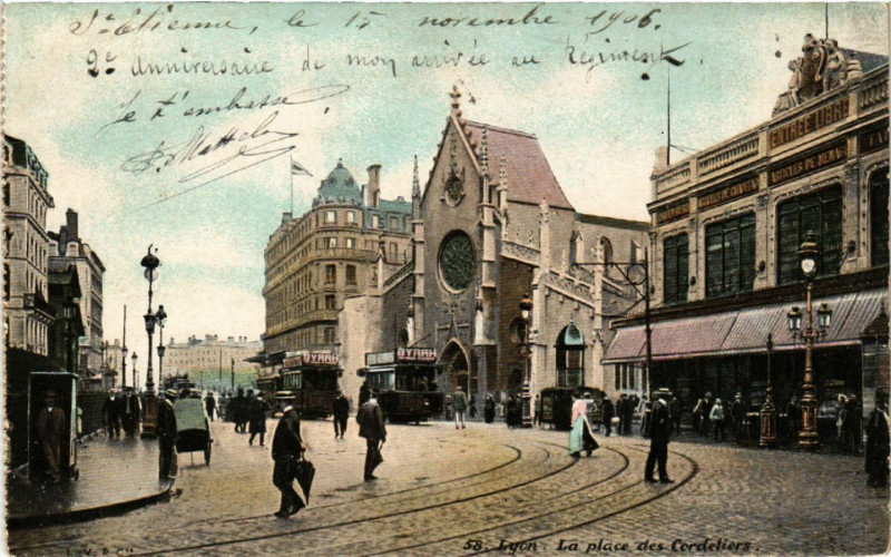 Carte postale ancienne Lyon Place des Cordeliers. à Lyon