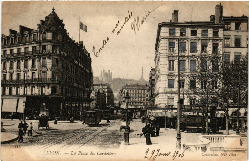 Carte postale ancienne Lyon Place des Cordeliers. à Lyon
