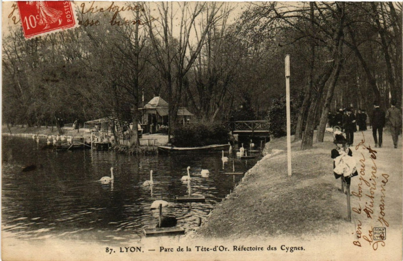 Carte postale ancienne Lyon Parc de la Tete d'Or Refectoire des Cygnes à Lyon