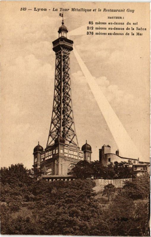 Carte postale ancienne Lyon La Tour Metallique et le Restaurant Gay à Lyon