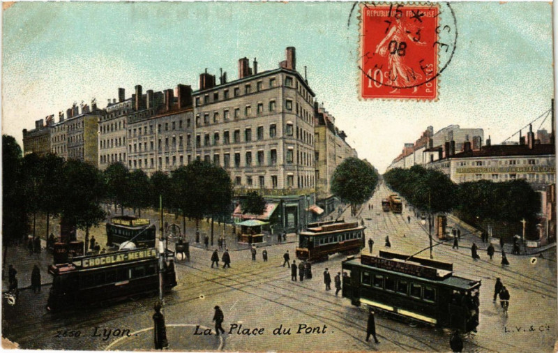 Carte postale ancienne Lv & Cie 2650 - Lyon - La Place du Pont à Lyon