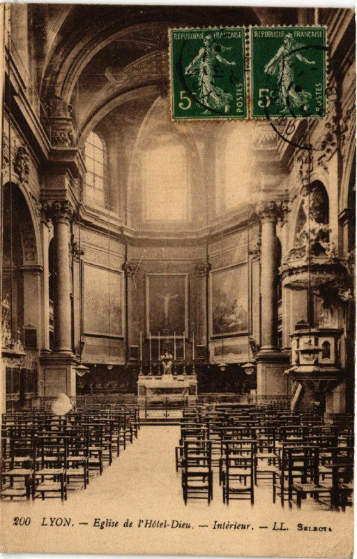 Carte postale ancienne Lyon Eglise de l'Hotel Dieu Interieur à Lyon