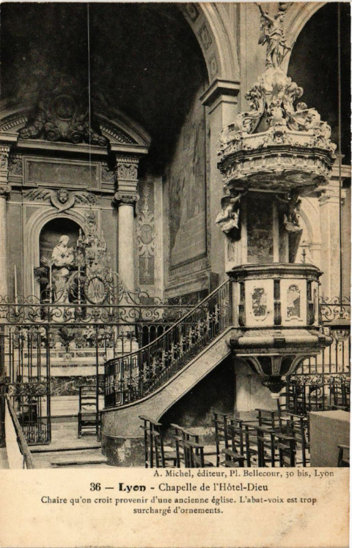 Carte postale ancienne Lyon Chapelle de l'Hotel Dieu Chaire à Lyon