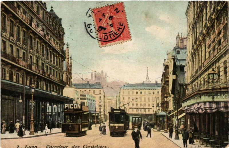 Carte postale ancienne Lyon Carrefour des Cordeliers à Lyon