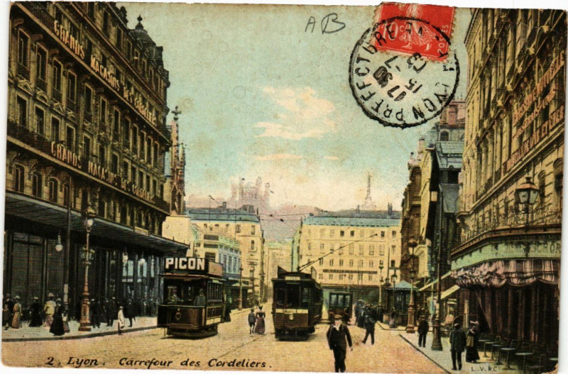 Carte postale ancienne Lyon Carrefour des Cordeliers à Lyon