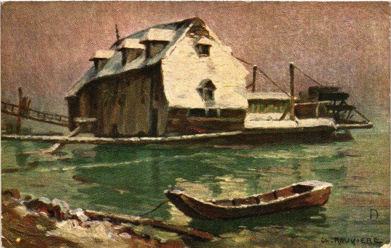 Carte postale ancienne Ch. Rouviere Lyon Ancien Vieux Moulin sur le Rhone a St-Clair à Lyon
