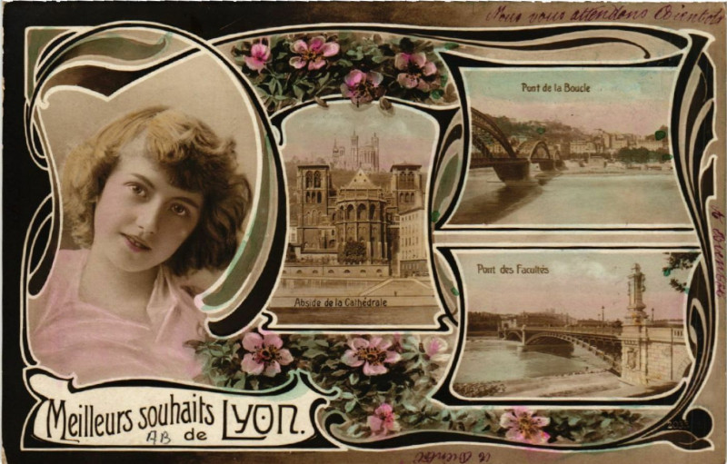 Carte postale ancienne Meilleurs souhaits de Lyon à Lyon