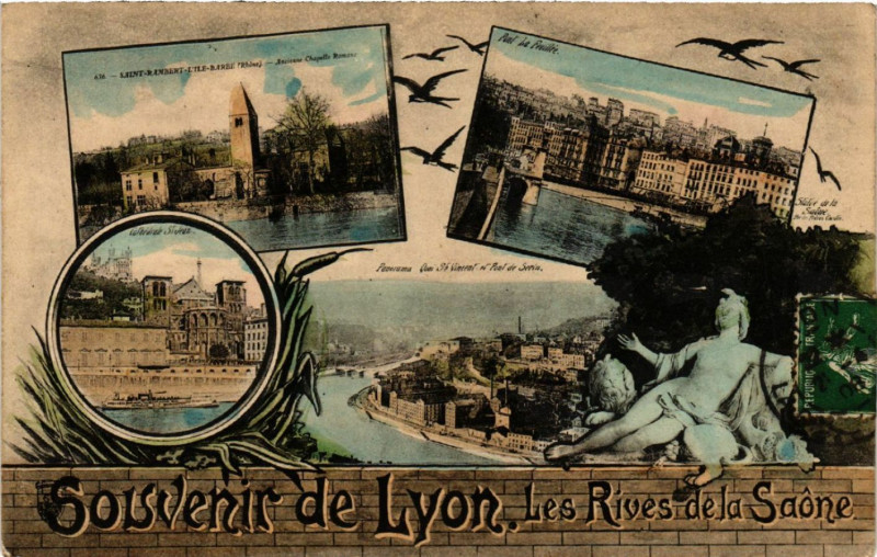 Carte postale ancienne Lyon Souvenir. Les Rives de la Saone à Lyon