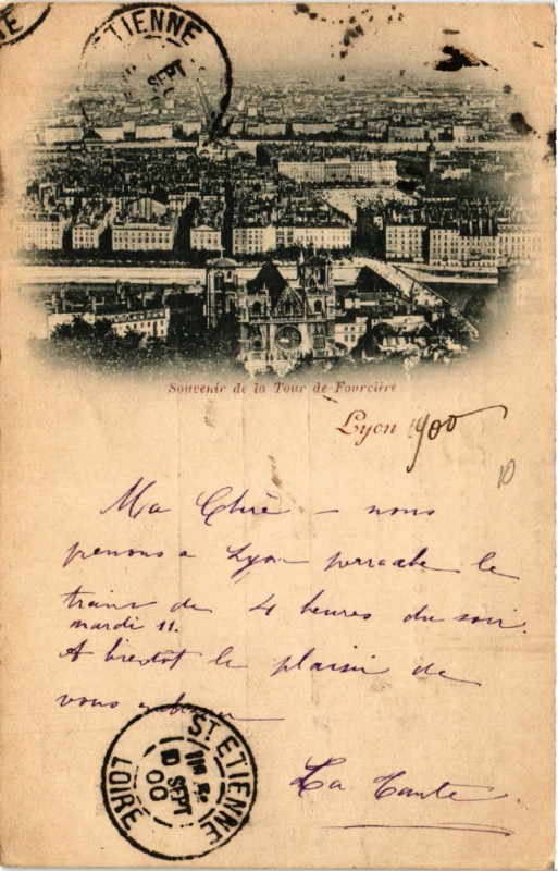 Carte postale ancienne Lyon Souvenir de la Tour de Fourviere à Lyon