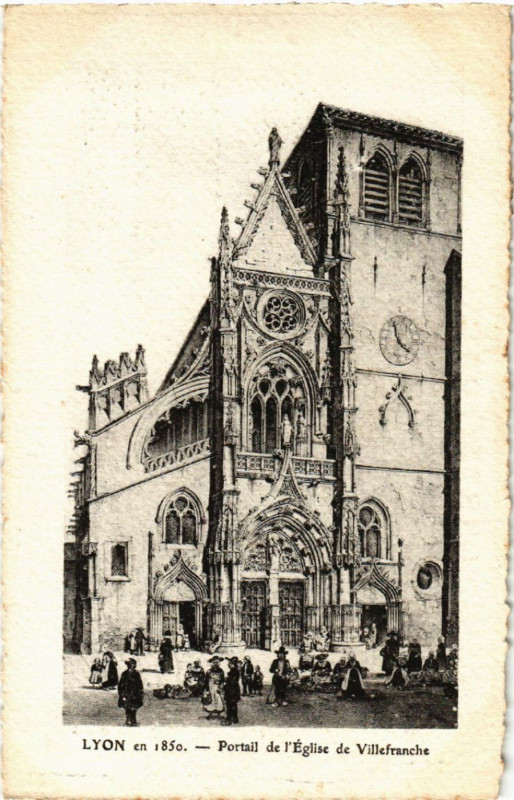 Carte postale ancienne Lyon Portail de l'Eglise de Villefranche à Lyon