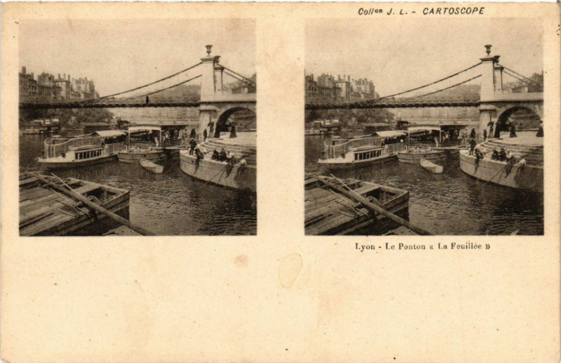 Carte postale ancienne Lyon Le Ponton â€žLa FEUILLEEâ€� à Lyon