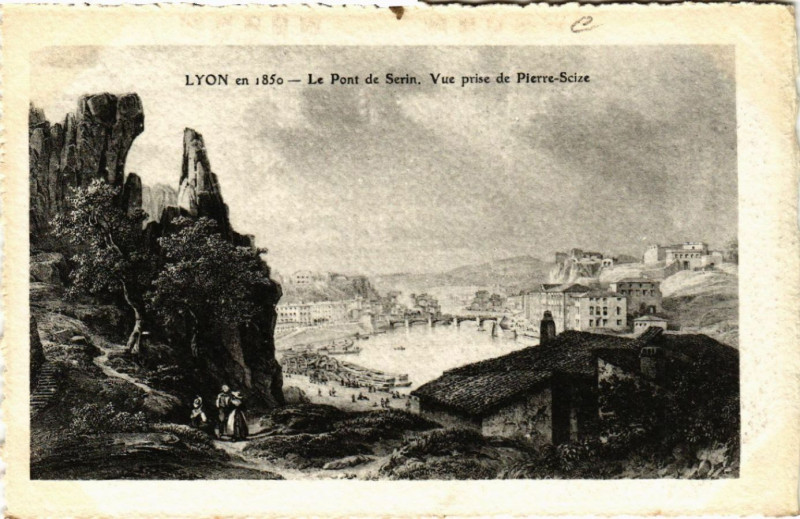 Carte postale ancienne Lyon Le Pont de Serin.Vue prise de Pierre Scize à Lyon