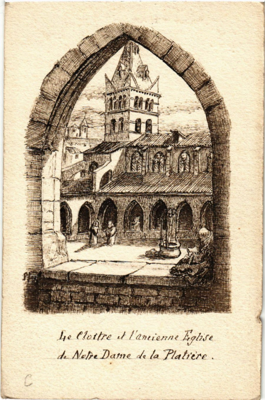 Carte postale ancienne Lyon La Cloitre et l'ancienne Eglise de Notre Dame de la Platiere à Lyon