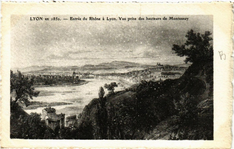 Carte postale ancienne Lyon Entrée du Rhone a Lyon. Vue prise des hauteurs de Montessuy à Lyon