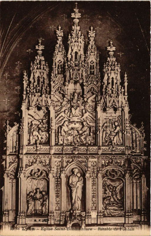 Carte postale ancienne Lyon Eglise St-Bonaventure-Retable de Fontan à Lyon