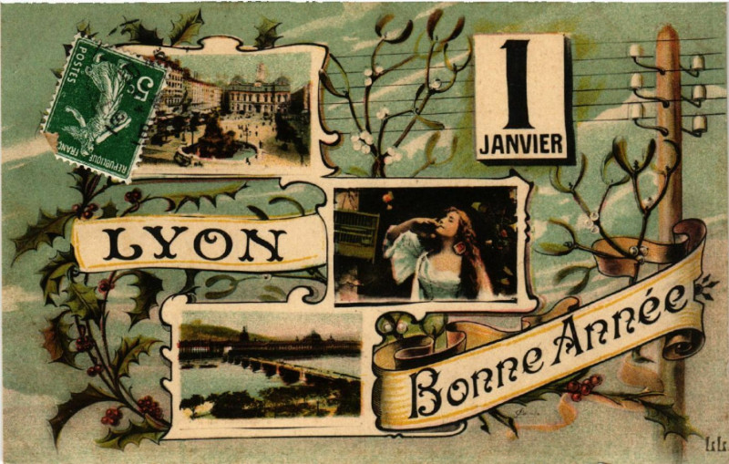 Carte postale ancienne Lyon Bonne Année à Lyon