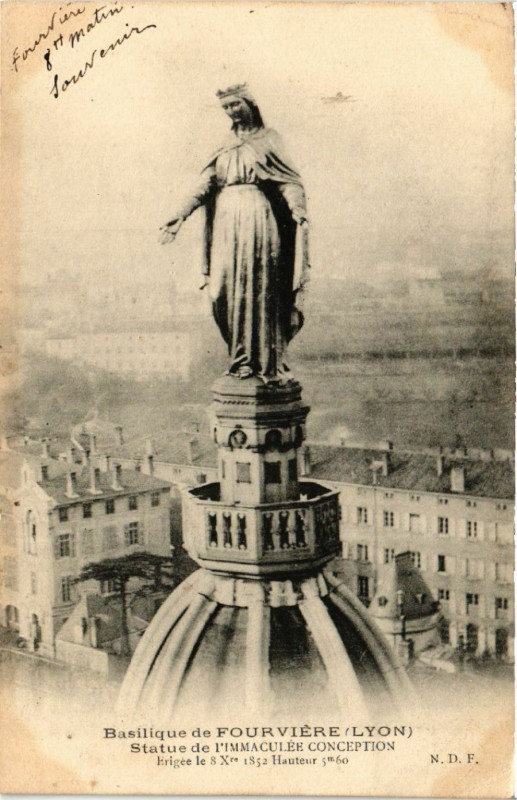 Carte postale ancienne Lyon Basilique de Fourviere.statue de l'Immaculée Conception à Lyon