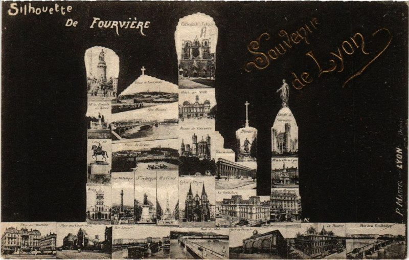 Carte postale ancienne Silhouette de Fourviere Souvenir de Lyon à Lyon