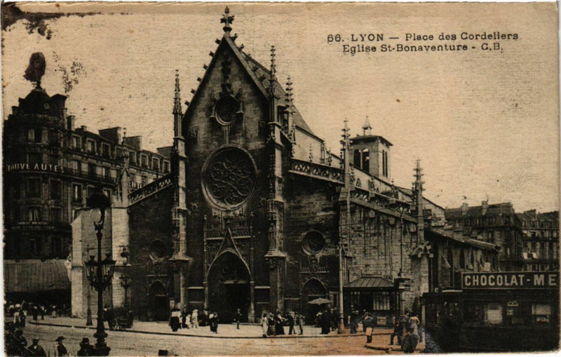 Carte postale ancienne Lyon-Place des Cordeliers Eglise St-Bonaventure à Lyon