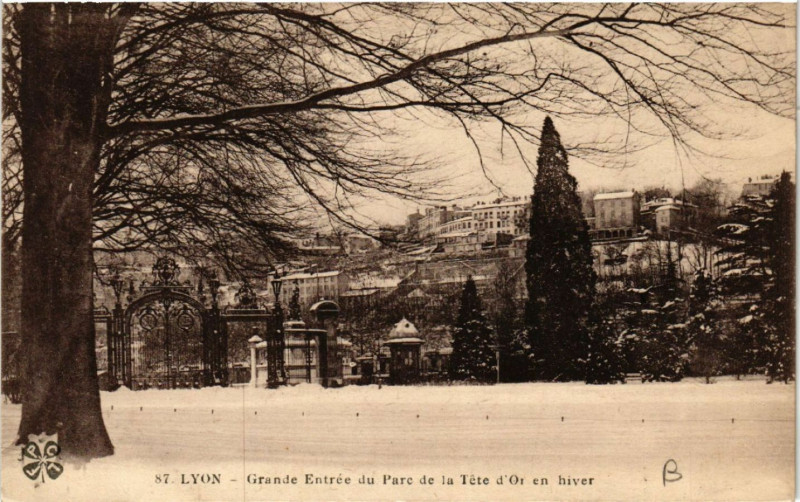 Carte postale ancienne Lyon-Grande Entrée du Parc de la Tete d'Or en hiver à Lyon