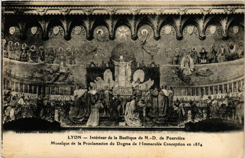 Carte postale ancienne Lyon-Basilique de N.-D. de Fourviere Mosaique de la Proclamation à Lyon