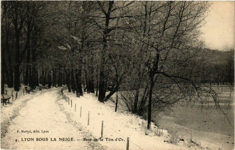 Carte postale ancienne Lyon Sous la Neige Parc de la Tete d'Or à Lyon