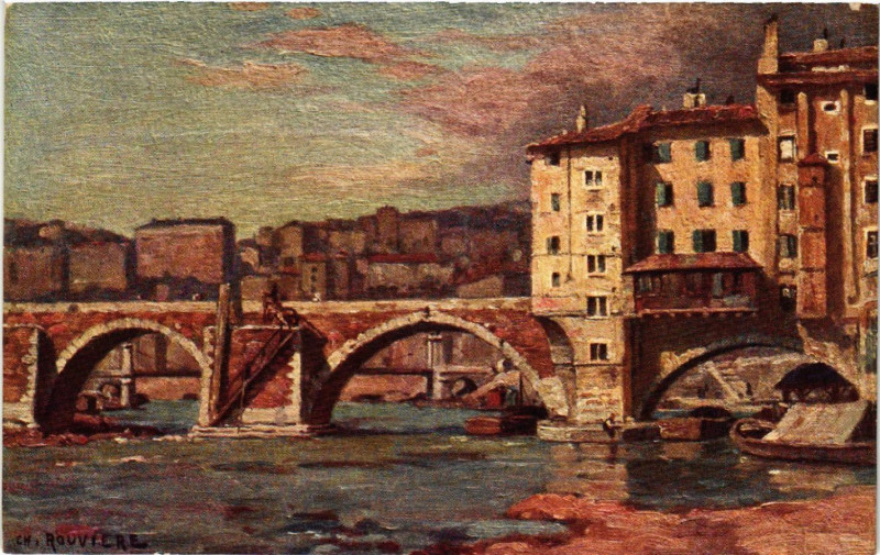 Carte postale ancienne Lyon Ancien-Le Pont du Change à Lyon