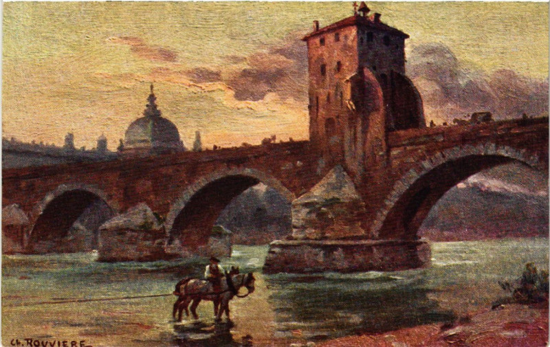 Carte postale ancienne Lyon Ancien-Le Pont de la Guillotiere et sa Redoute à Lyon