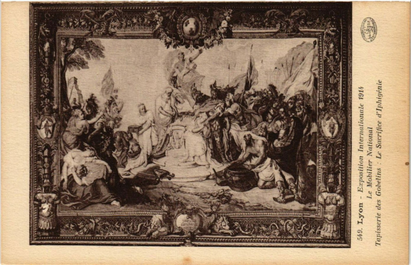 Carte postale ancienne Lyon Tapisserie des Gobelins Le Sacrifice d'Iphigenie à Lyon