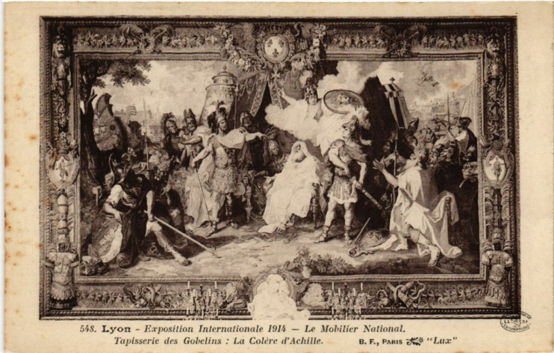 Carte postale ancienne Lyon Tapisserie des Gobelins La Colere d'Achille à Lyon