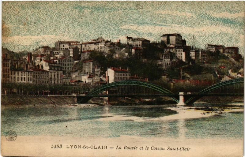 Carte postale ancienne Lyon St-Clair-La Boucle et le Coteau St-Clair à Lyon