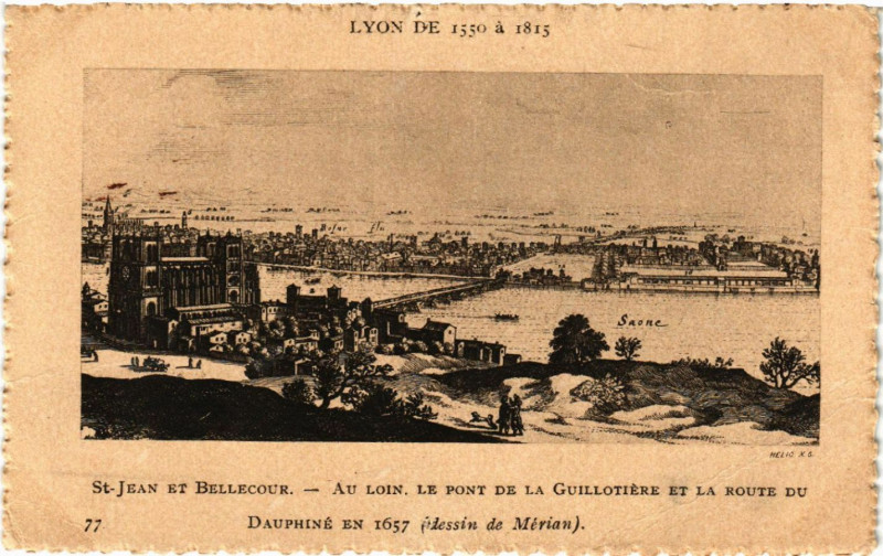 Carte postale ancienne Lyon St-Jean et Bellecour-Au Loin.Le Pont de la Guillotiere à Lyon