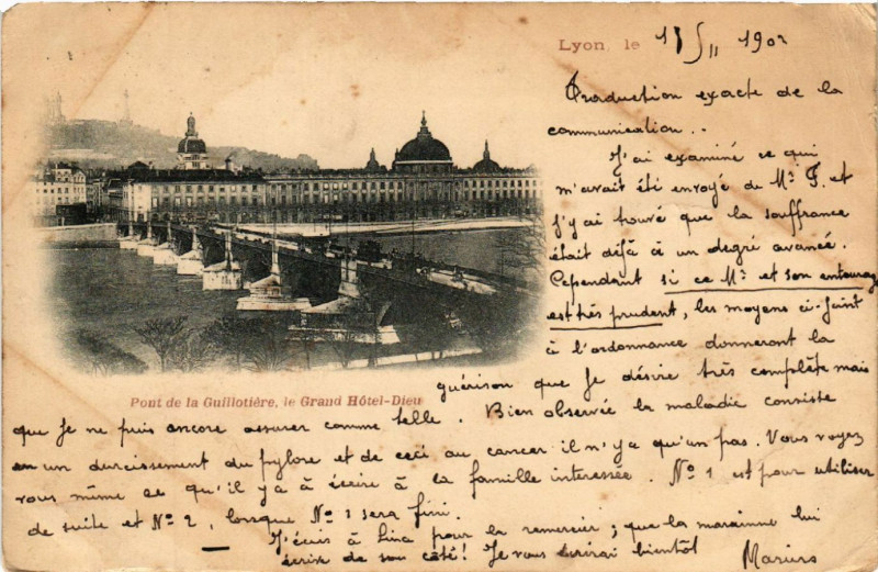 Carte postale ancienne Lyon Pont de la Guillotiere le Grand Dieu à Lyon