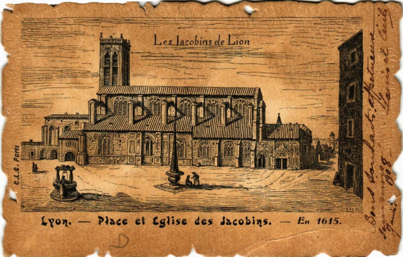 Carte postale ancienne Lyon Place et Eglise des Jacobins à Lyon