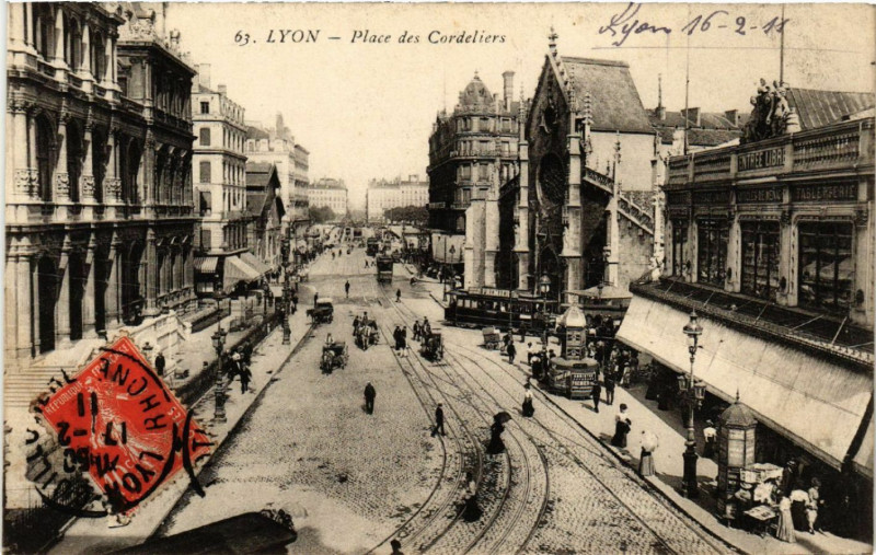 Carte postale ancienne Lyon Place des Cordeliers à Lyon