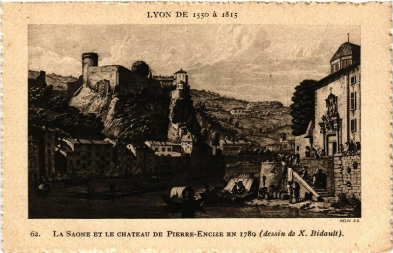 Carte postale ancienne Lyon La Saone et le Chateau de Pierre Encize à Lyon