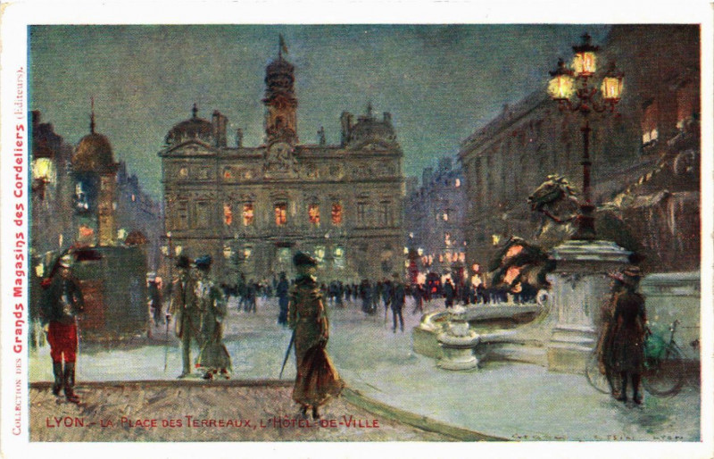 Carte postale ancienne Lyon La Place des Terreaux. Hotel de Ville à Lyon