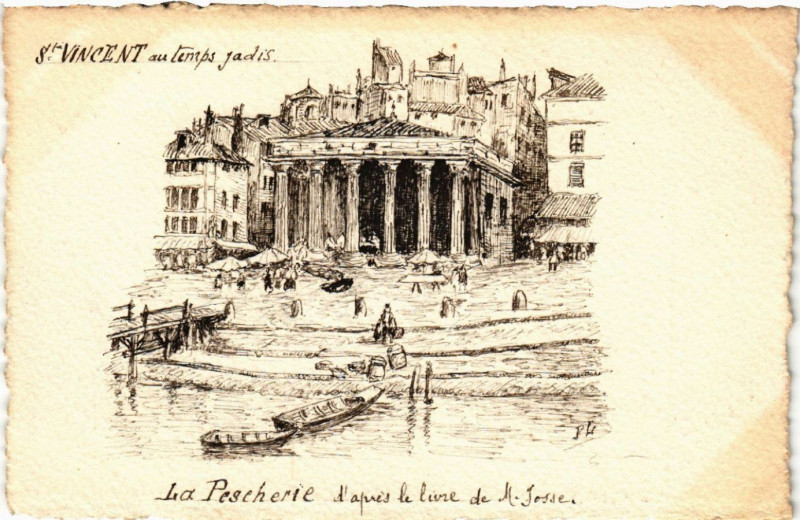 Carte postale ancienne Lyon La Pescherie d'apres le livre de M. Josse à Lyon