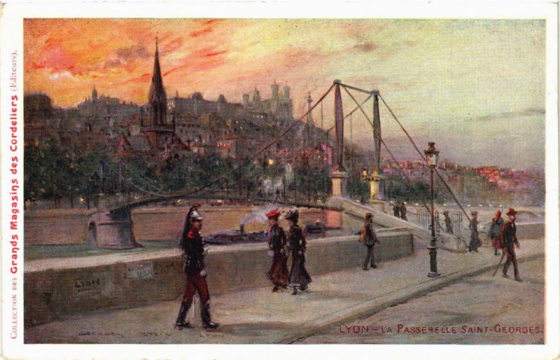 Carte postale ancienne Lyon La Passerelle St-Georges à Lyon