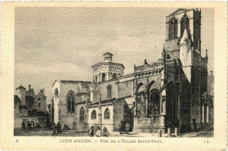 Carte postale ancienne Lyon Ancien-Vue de l'Eglise St-Paul à Lyon