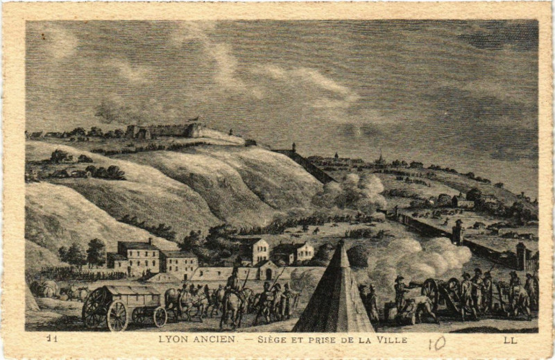 Carte postale ancienne Lyon Ancien-Siege et prise de la Ville à Lyon