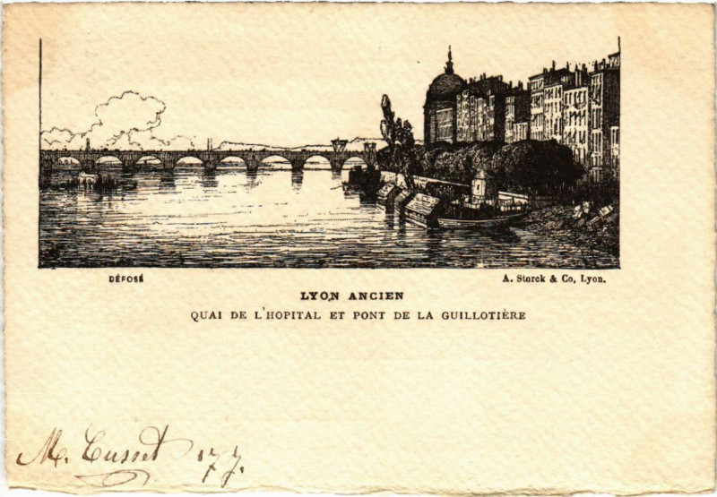 Carte postale ancienne Lyon Ancien-Quai de l'Hopital et Pont de la Guillotiere à Lyon