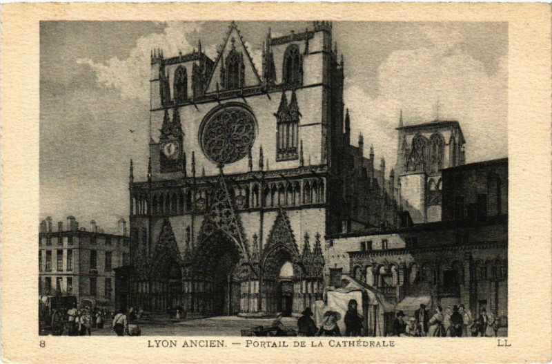Carte postale ancienne Lyon Ancien-Portail de la Cathedrale à Lyon