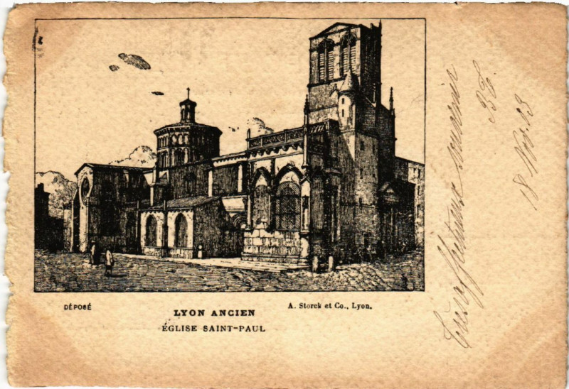 Carte postale ancienne Lyon Ancien-Eglise St-Paul à Lyon
