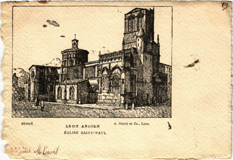 Carte postale ancienne Lyon Ancien-Eglise St-Paul à Lyon